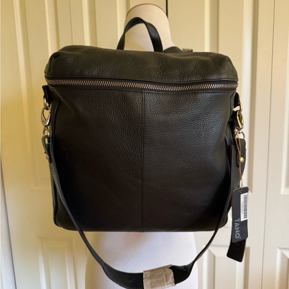 TANO Black Leather Medium Backpack/Shoulder Bag NWT